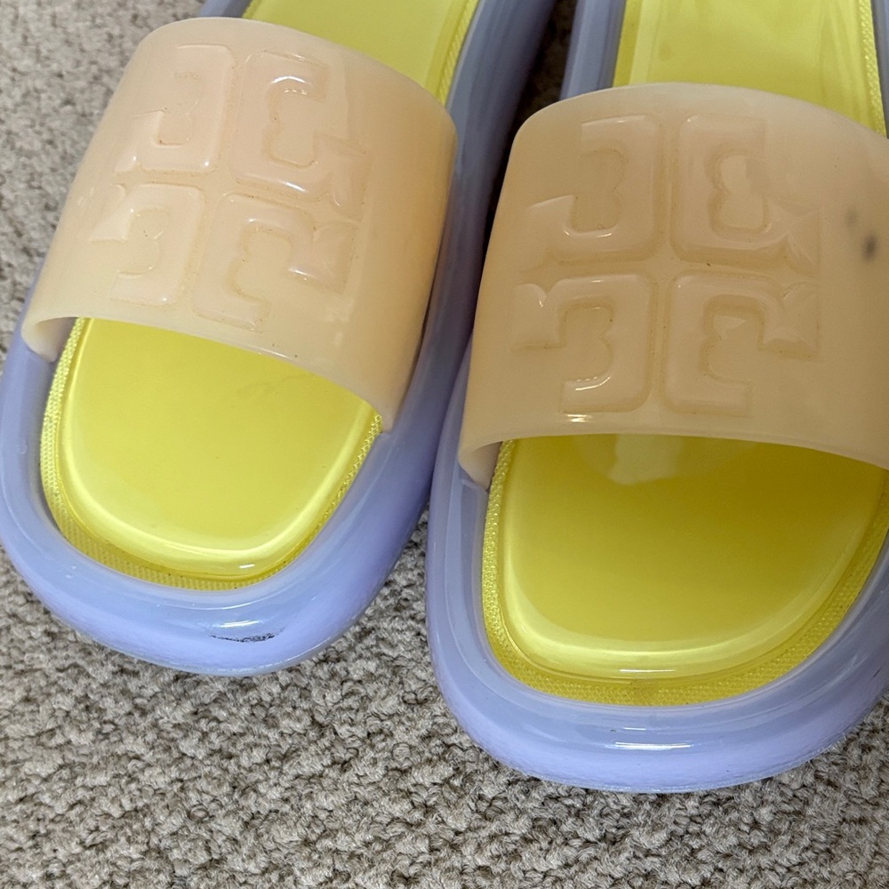 Tory Burch Yellow Lavender Cream Logo Jelly Slide Sandals - Picture 3 of 6